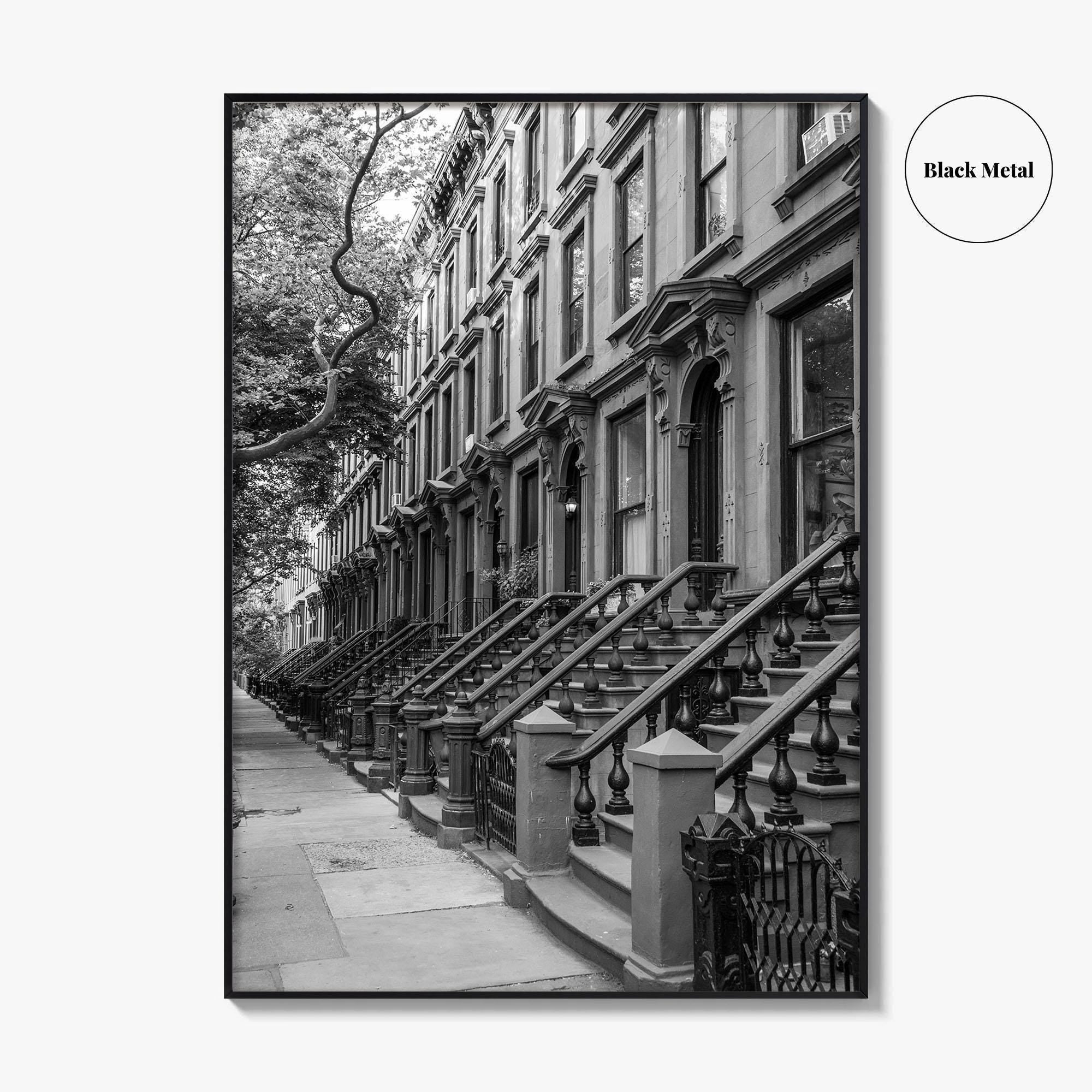 Brooklyn Black and White Fine Art Photo Print, Cobble Hill Brownstones NYC Poster