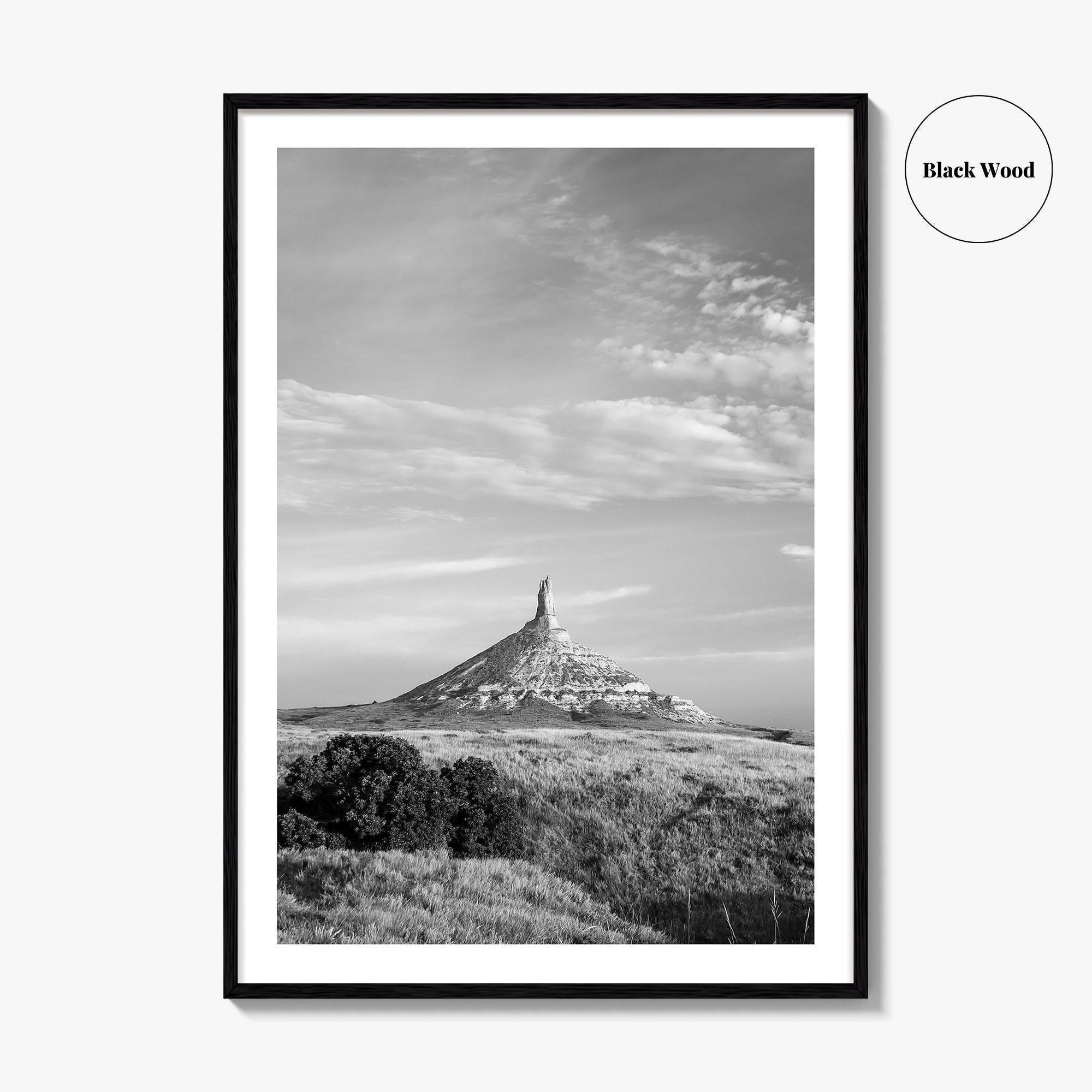 Chimney Rock Black and White Fine Art Photo Print, Nebraska Historic Site USA Poster