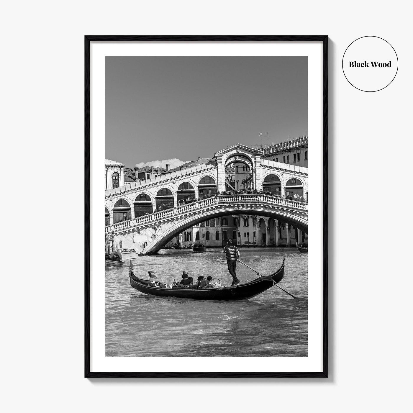 Venice Black and White Fine Art Photo Print, Rialto Bridge Gondola, Italy Poster