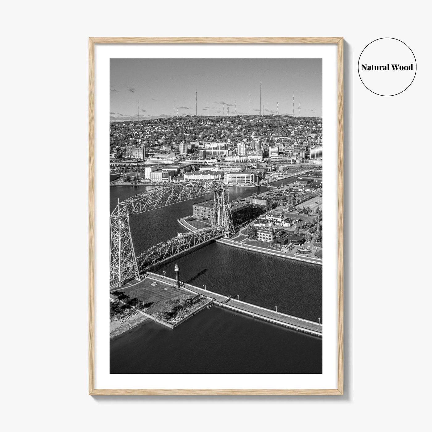 Duluth Black and White Fine Art Photo Print, Canal Park Aerial View, Minnesota USA