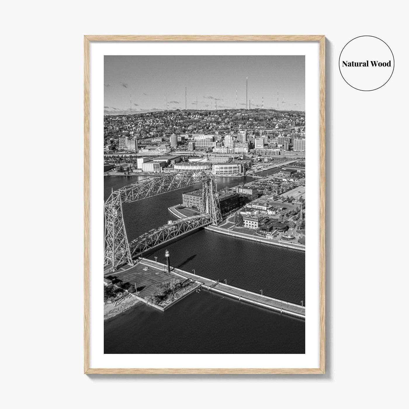 Duluth Black and White Fine Art Photo Print, Canal Park Aerial View, Minnesota USA
