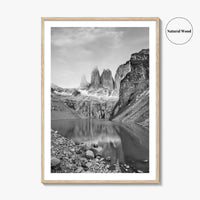 Torres Del Paine Black and White Fine Art Photo Print, Patagonia Poster