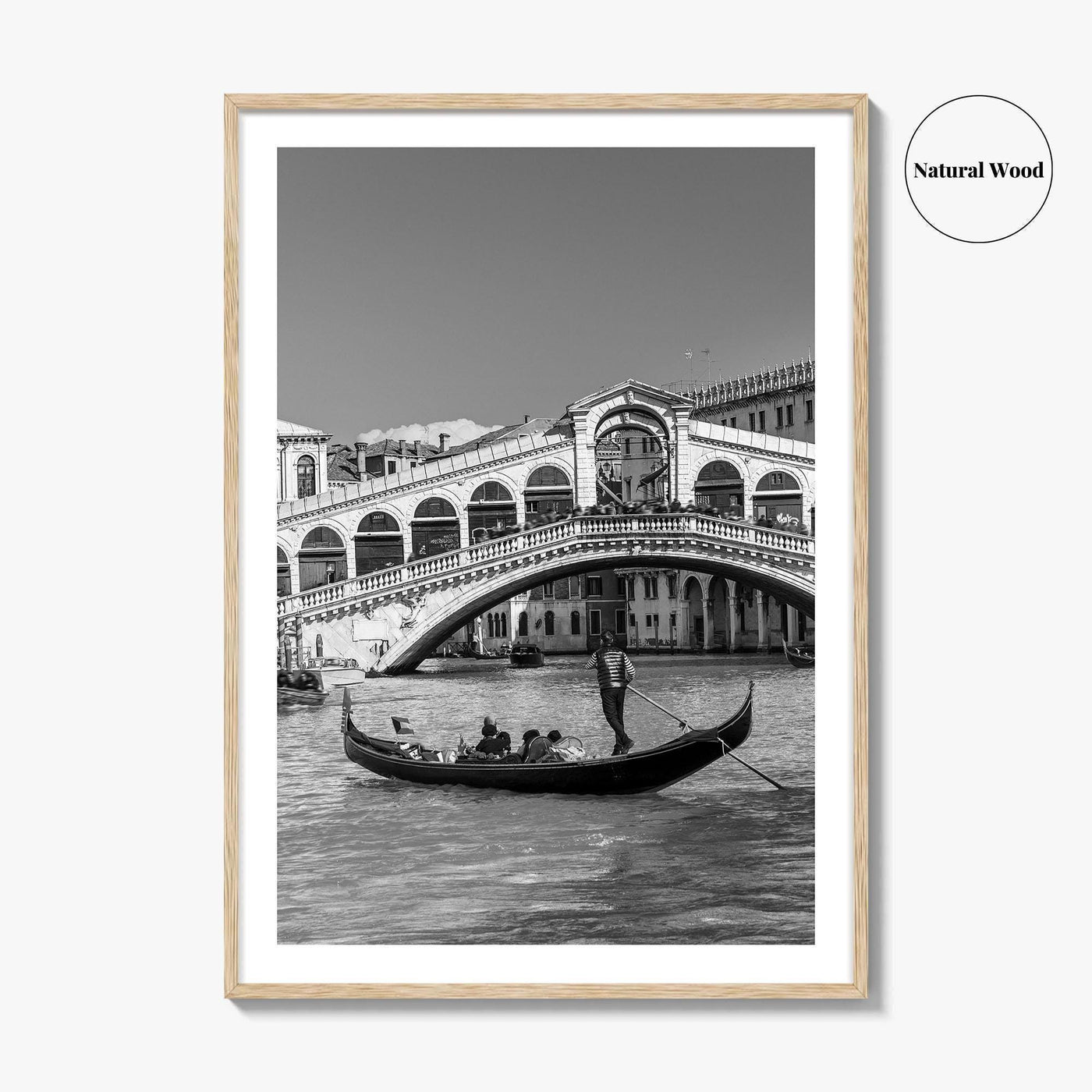 Venice Black and White Fine Art Photo Print, Rialto Bridge Gondola, Italy Poster