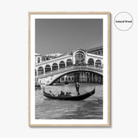 Venice Black and White Fine Art Photo Print, Rialto Bridge Gondola, Italy Poster