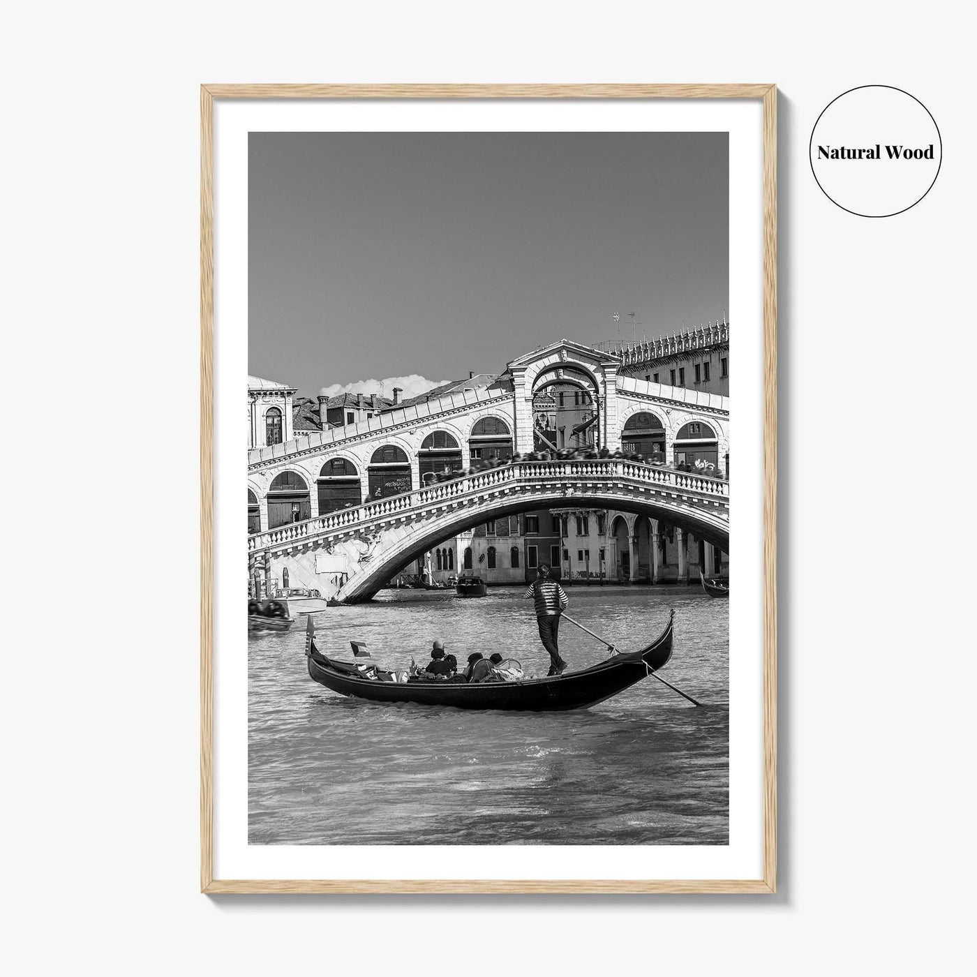 Venice Black and White Fine Art Photo Print, Rialto Bridge Gondola, Italy Poster