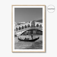 Venice Black and White Fine Art Photo Print, Rialto Bridge Gondola, Italy Poster
