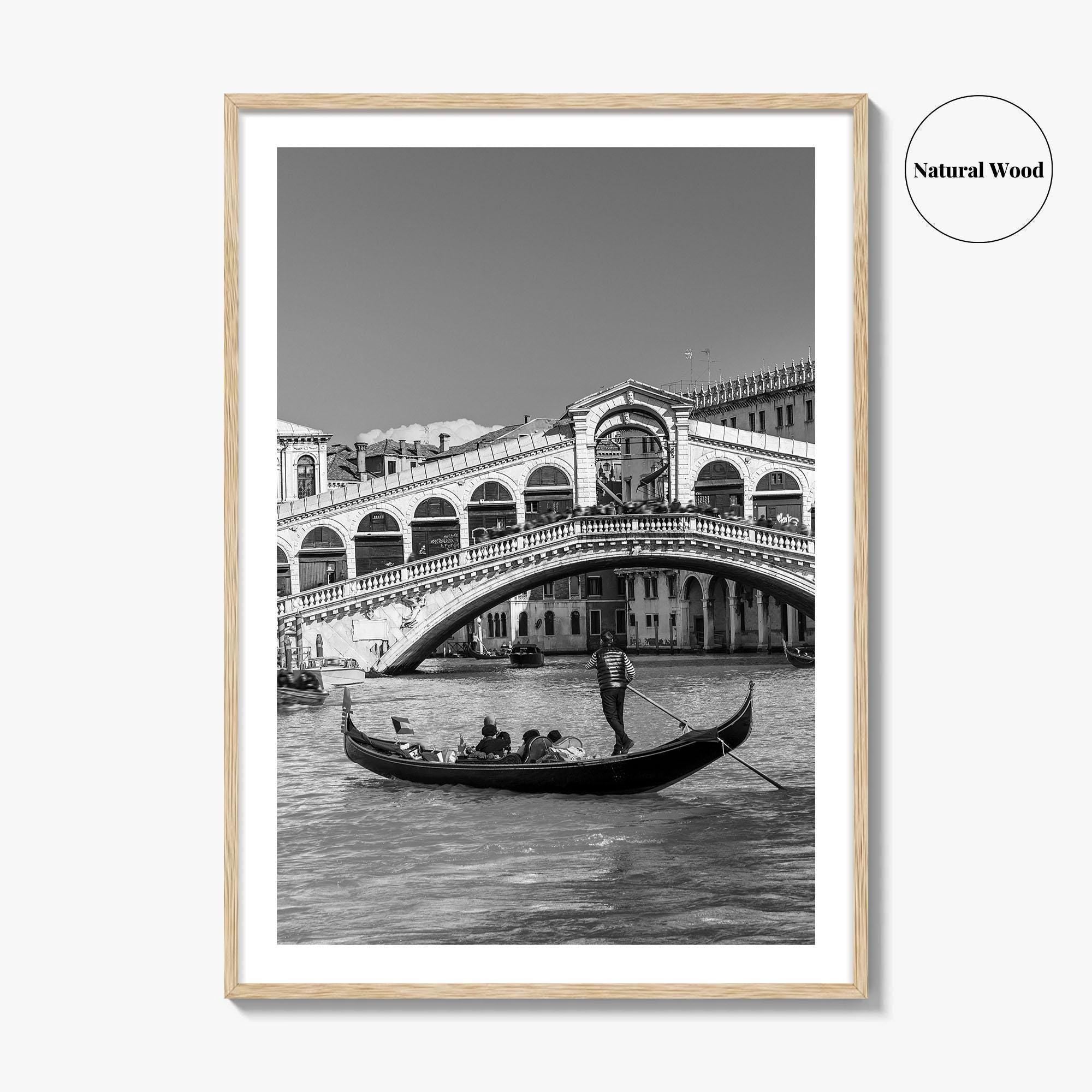 Venice Black and White Fine Art Photo Print, Rialto Bridge Gondola, Italy Poster