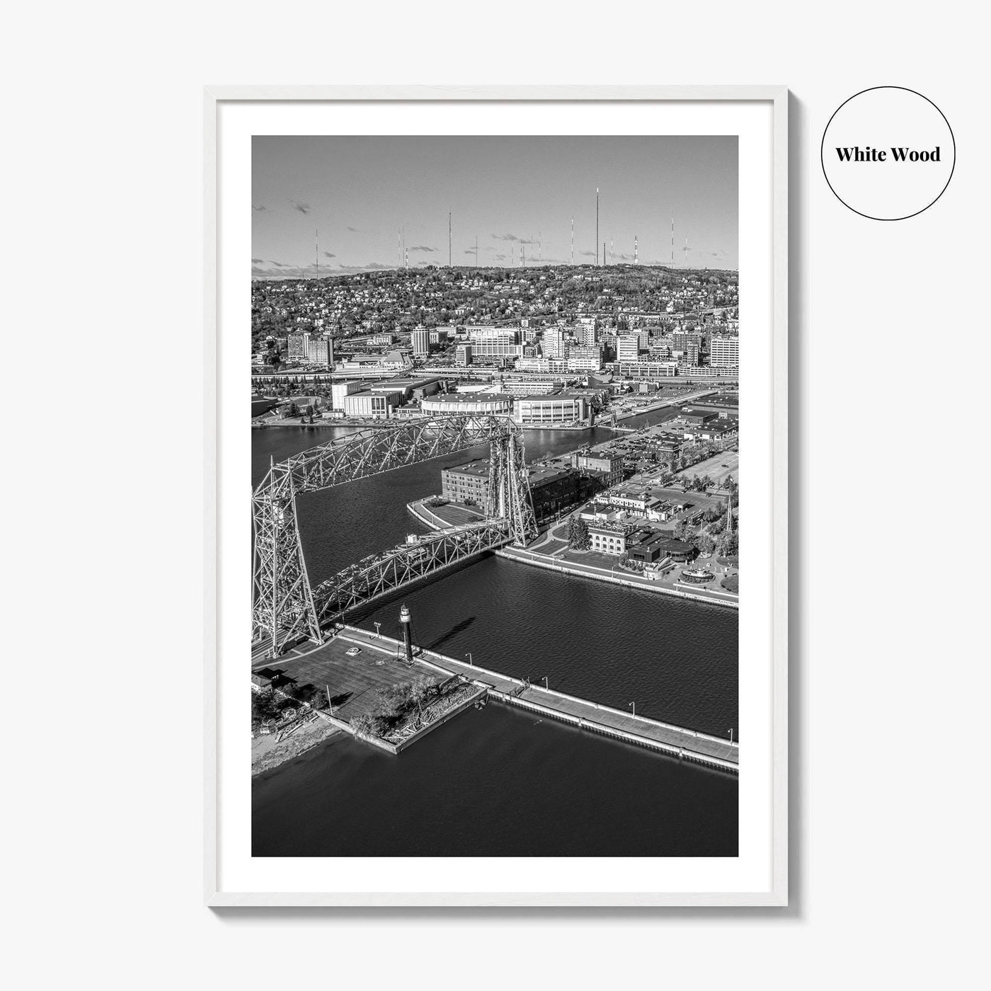 Duluth Black and White Fine Art Photo Print, Canal Park Aerial View, Minnesota USA