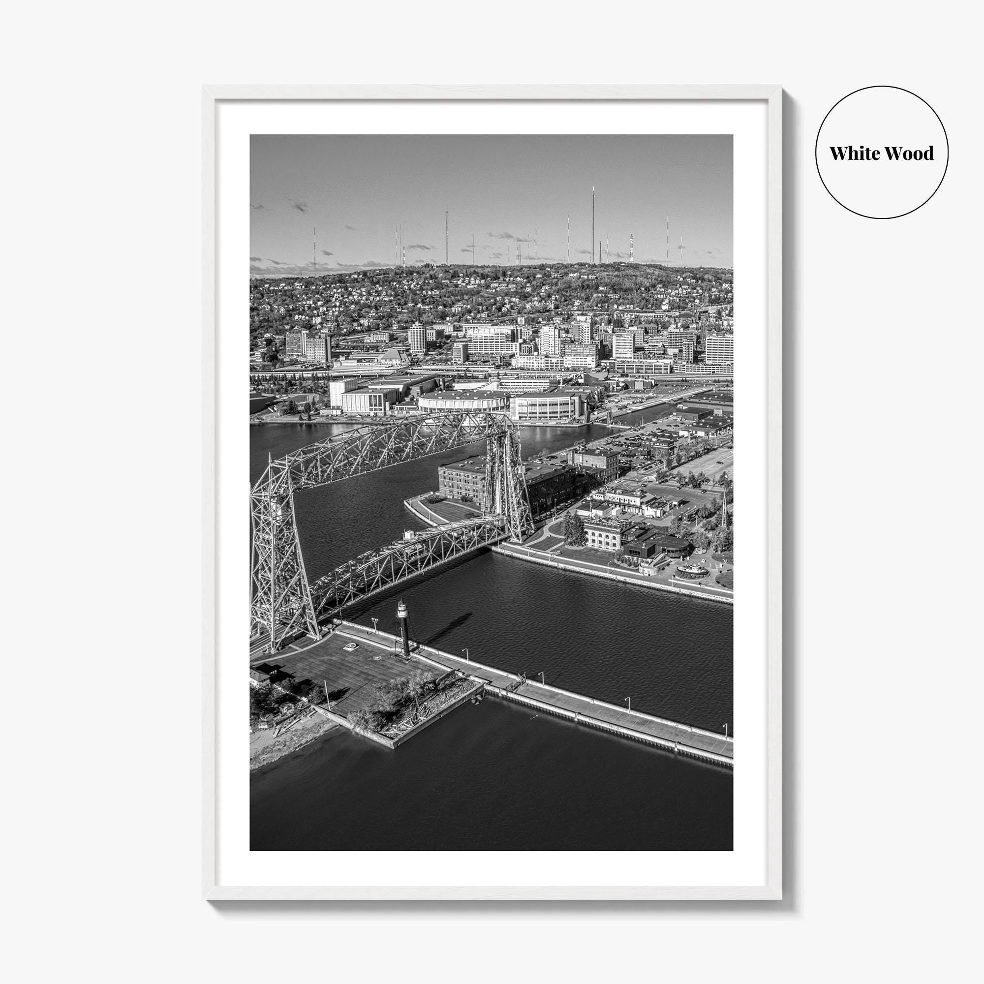 Duluth Black and White Fine Art Photo Print, Canal Park Aerial View, Minnesota USA