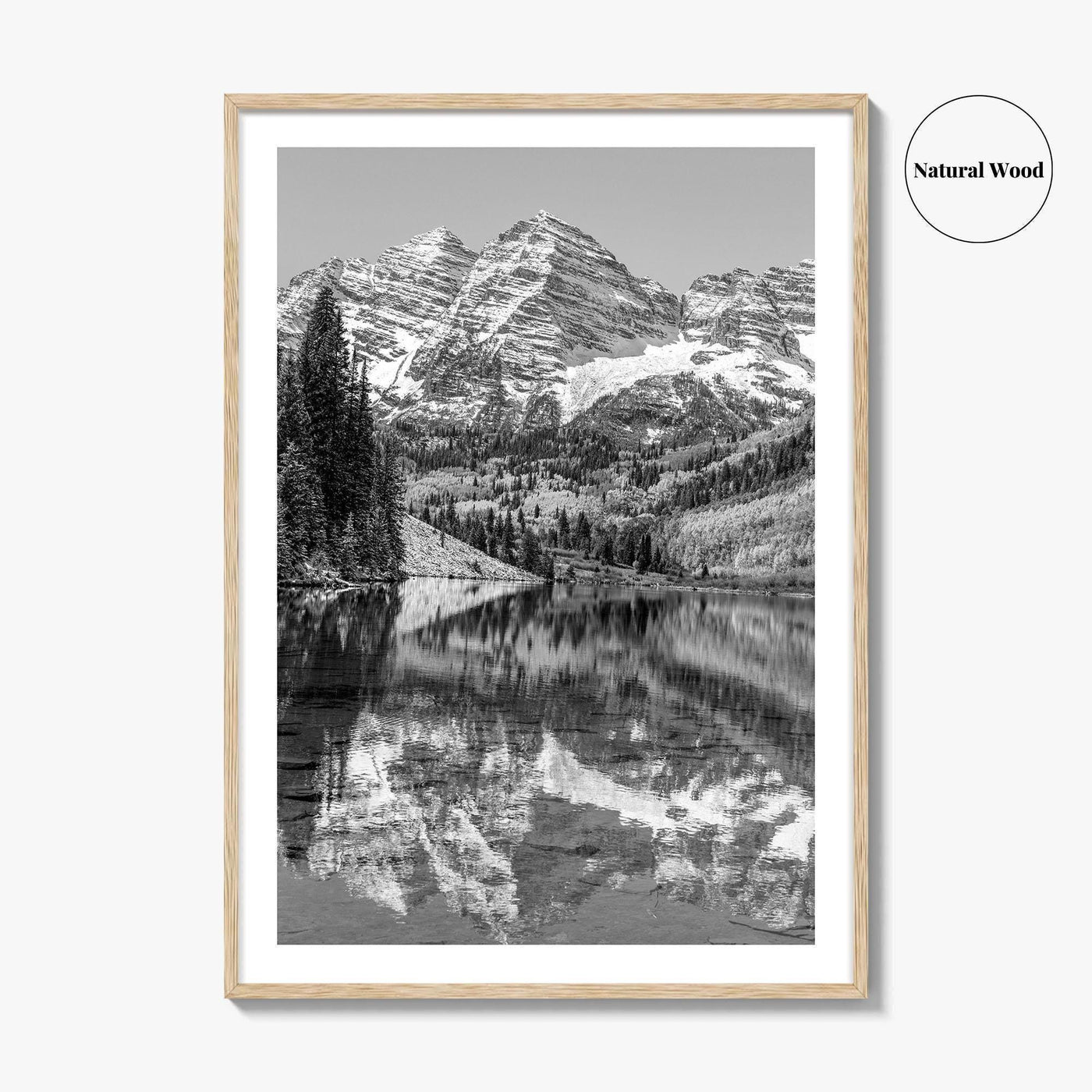 Maroon Bells Black and White Fine Art Photo Print, Aspen Colorado Lake Poster