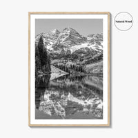 Maroon Bells Black and White Fine Art Photo Print, Aspen Colorado Lake Poster