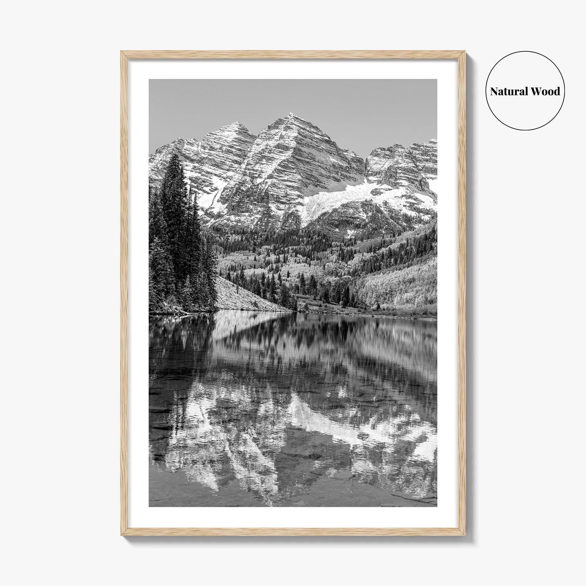 Maroon Bells Black and White Fine Art Photo Print, Aspen Colorado Lake Poster