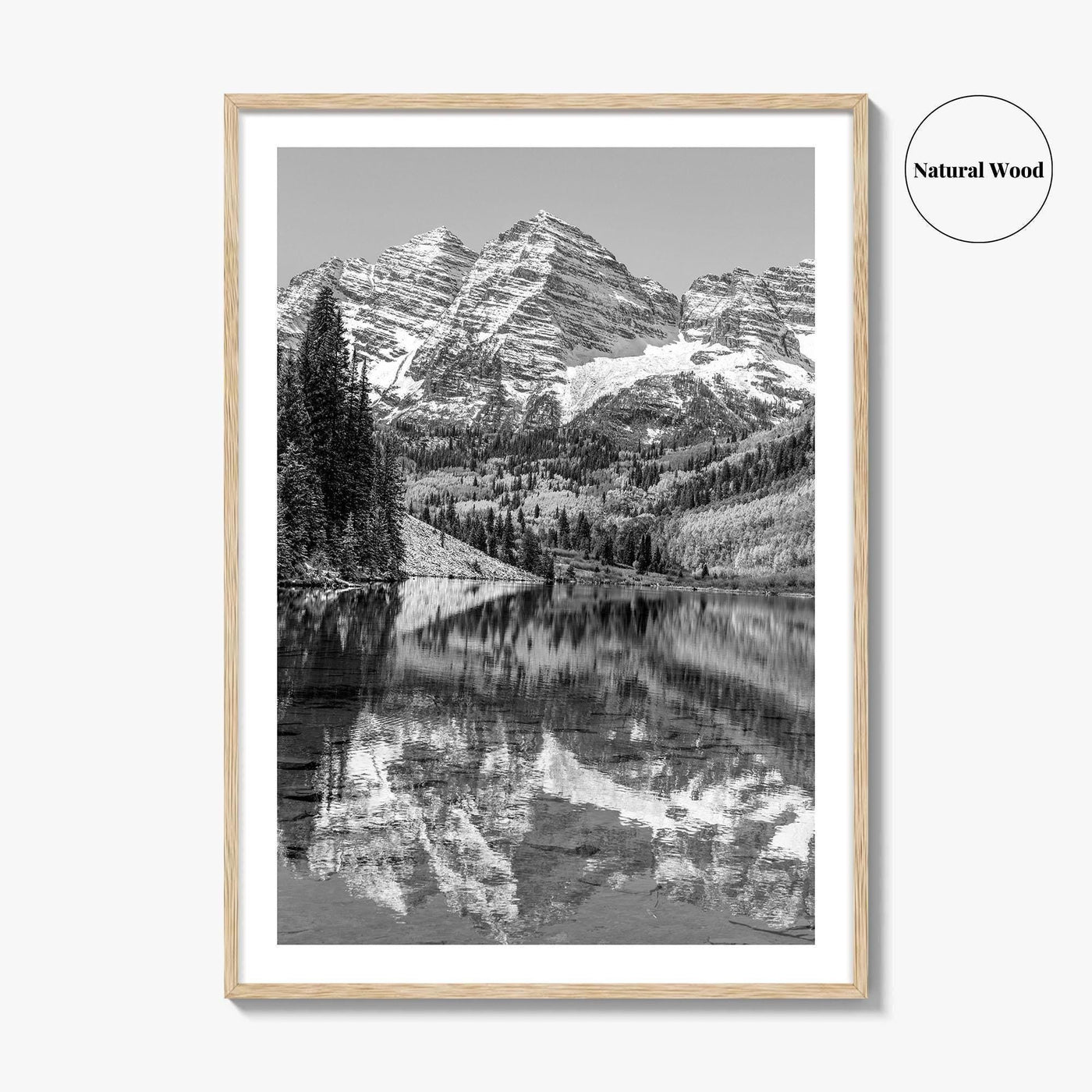 Maroon Bells Black and White Fine Art Photo Print, Aspen Colorado Lake Poster