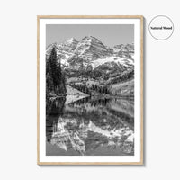 Maroon Bells Black and White Fine Art Photo Print, Aspen Colorado Lake Poster