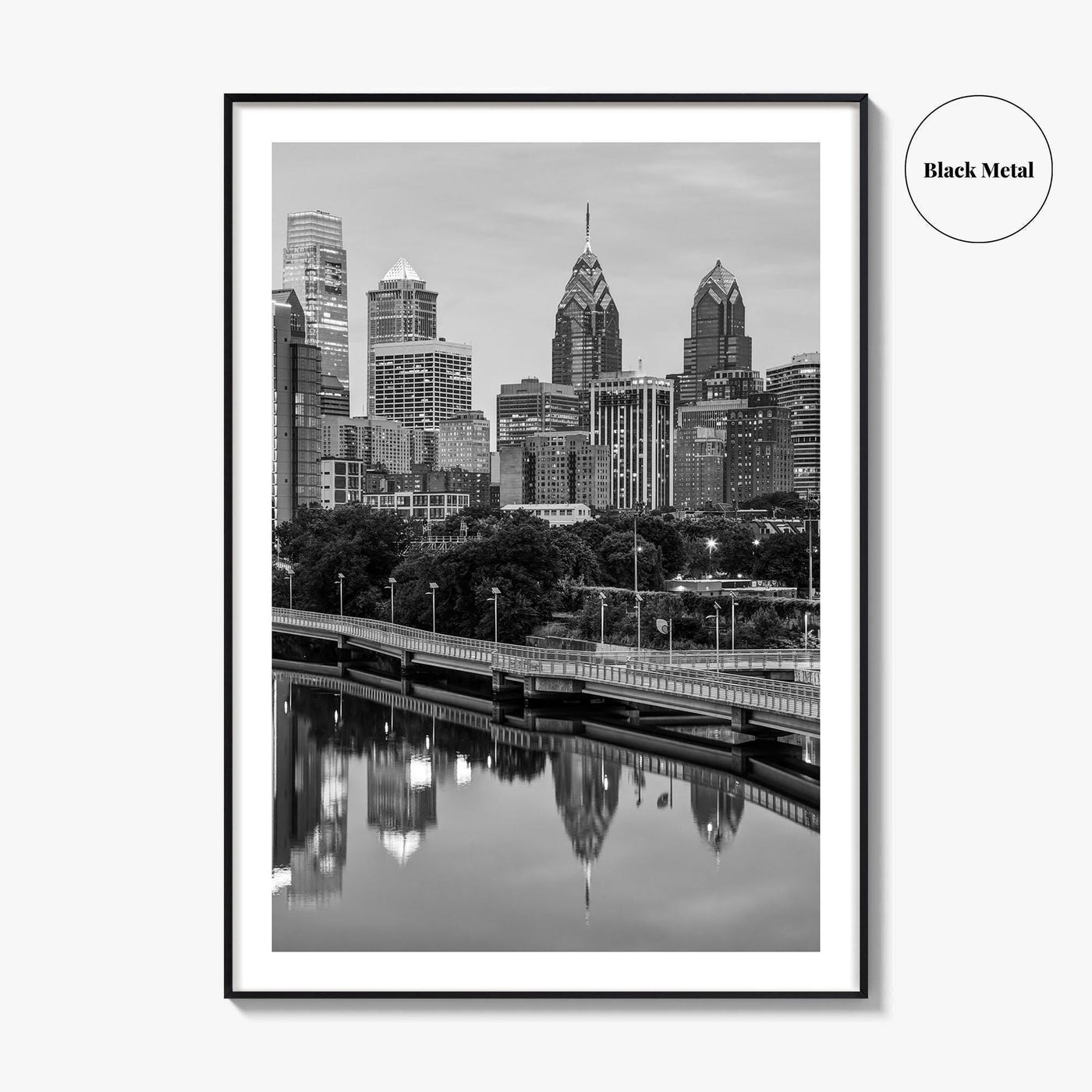 Philadelphia Skyline Black and White Fine Art Photo Print, Schuylkill River, Pennsylvania, Philly, Poster