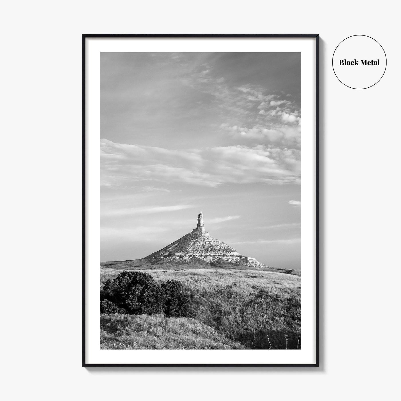 Chimney Rock Black and White Fine Art Photo Print, Nebraska Historic Site USA Poster