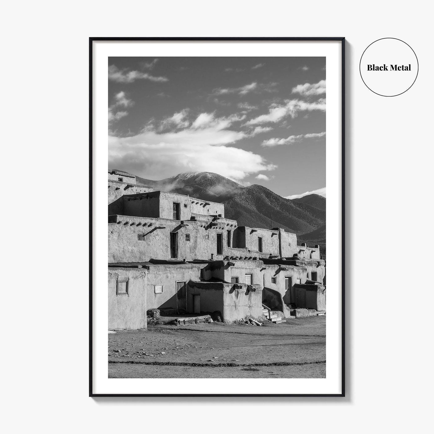 Taos Pueblo Black and White Fine Art Photo Print, New Mexico, Wall Decor Poster