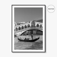 Venice Black and White Fine Art Photo Print, Rialto Bridge Gondola, Italy Poster