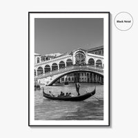 Venice Black and White Fine Art Photo Print, Rialto Bridge Gondola, Italy Poster