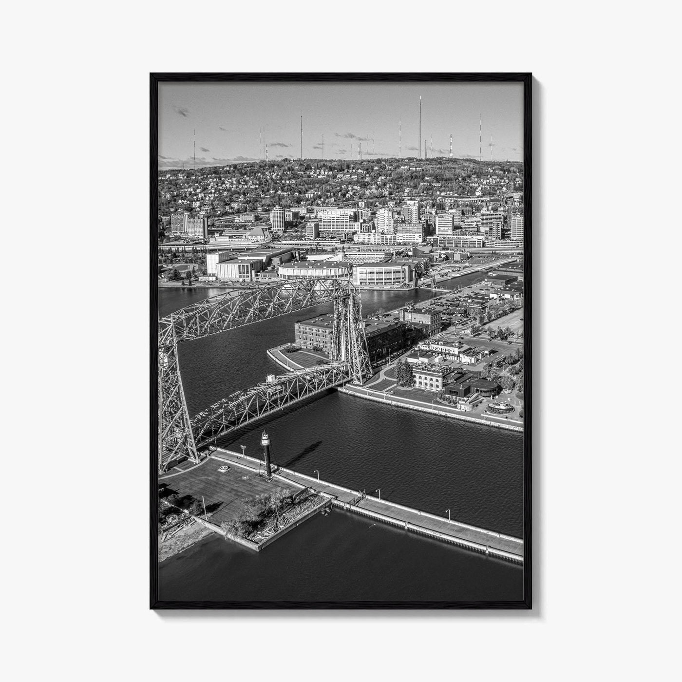 Duluth Black and White Fine Art Photo Print, Canal Park Aerial View, Minnesota USA