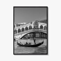 Venice Black and White Fine Art Photo Print, Rialto Bridge Gondola, Italy Poster