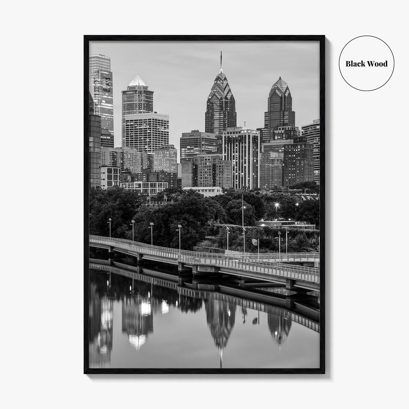 Philadelphia Skyline Black and White Fine Art Photo Print, Schuylkill River, Pennsylvania, Philly, Poster