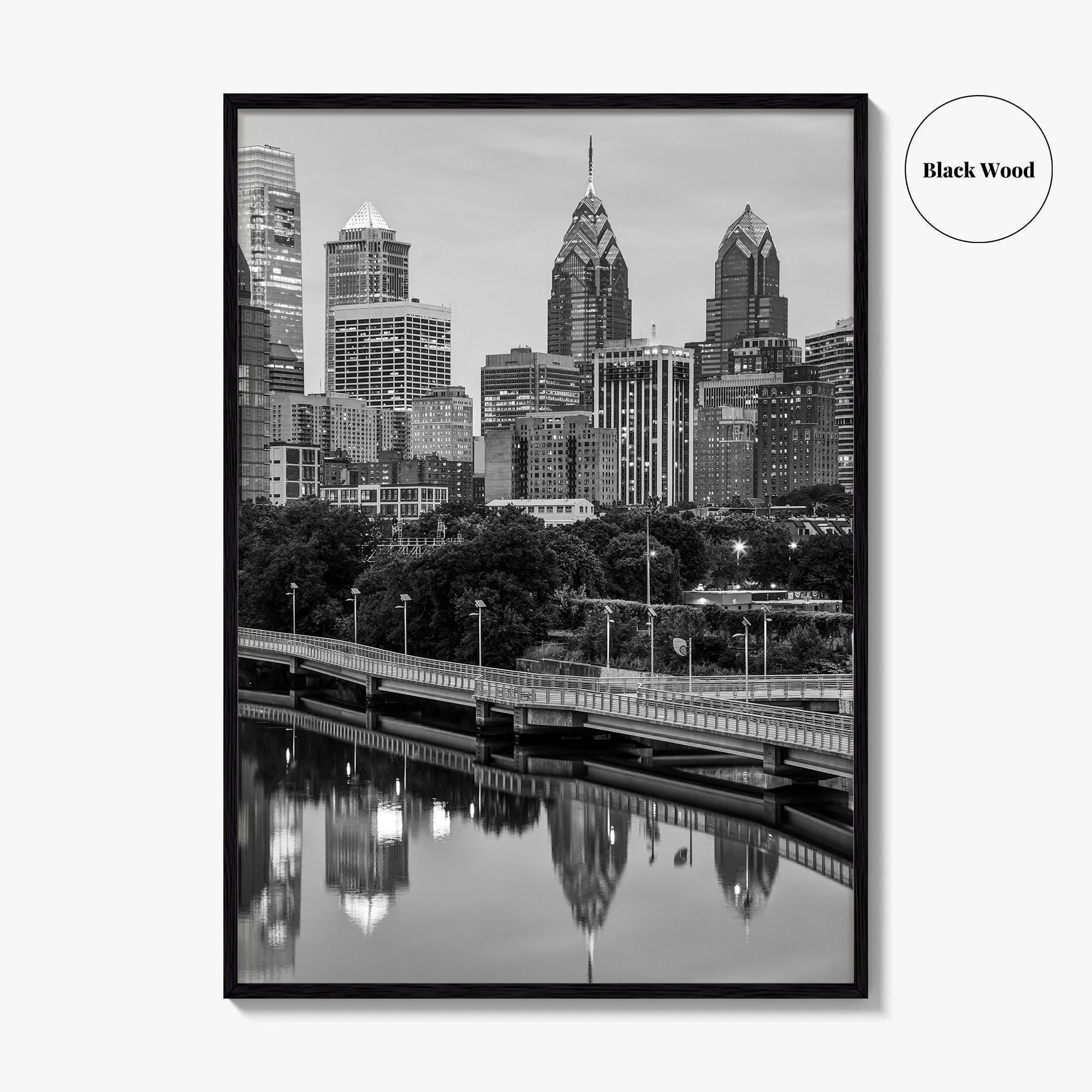 Philadelphia Skyline Black and White Fine Art Photo Print, Schuylkill River, Pennsylvania, Philly, Poster