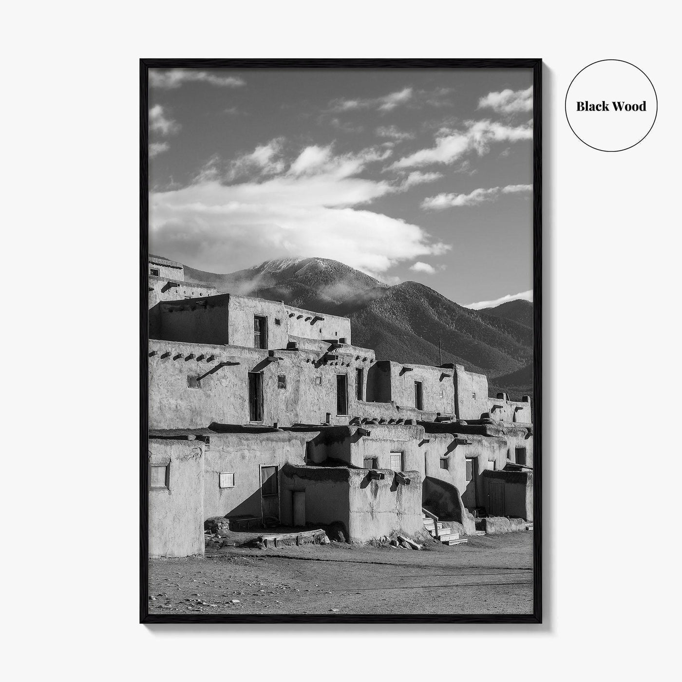 Taos Pueblo Black and White Fine Art Photo Print, New Mexico, Wall Decor Poster