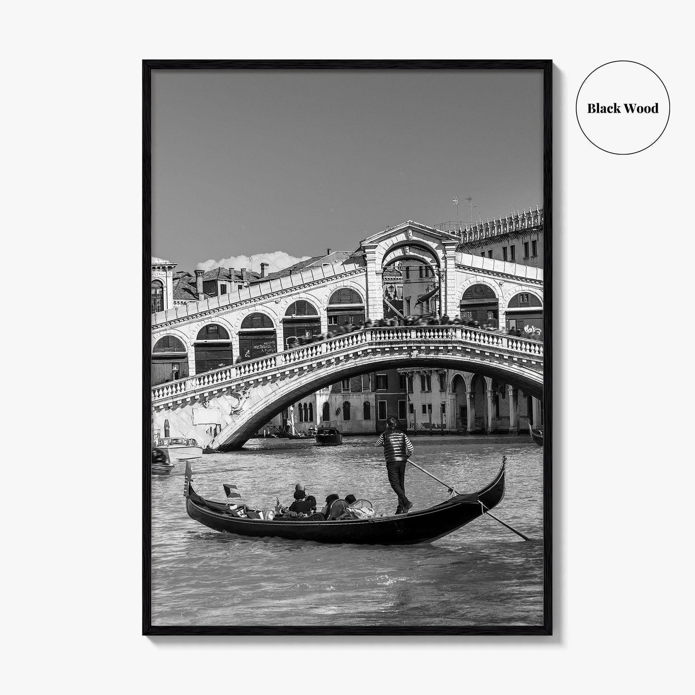 Venice Black and White Fine Art Photo Print, Rialto Bridge Gondola, Italy Poster