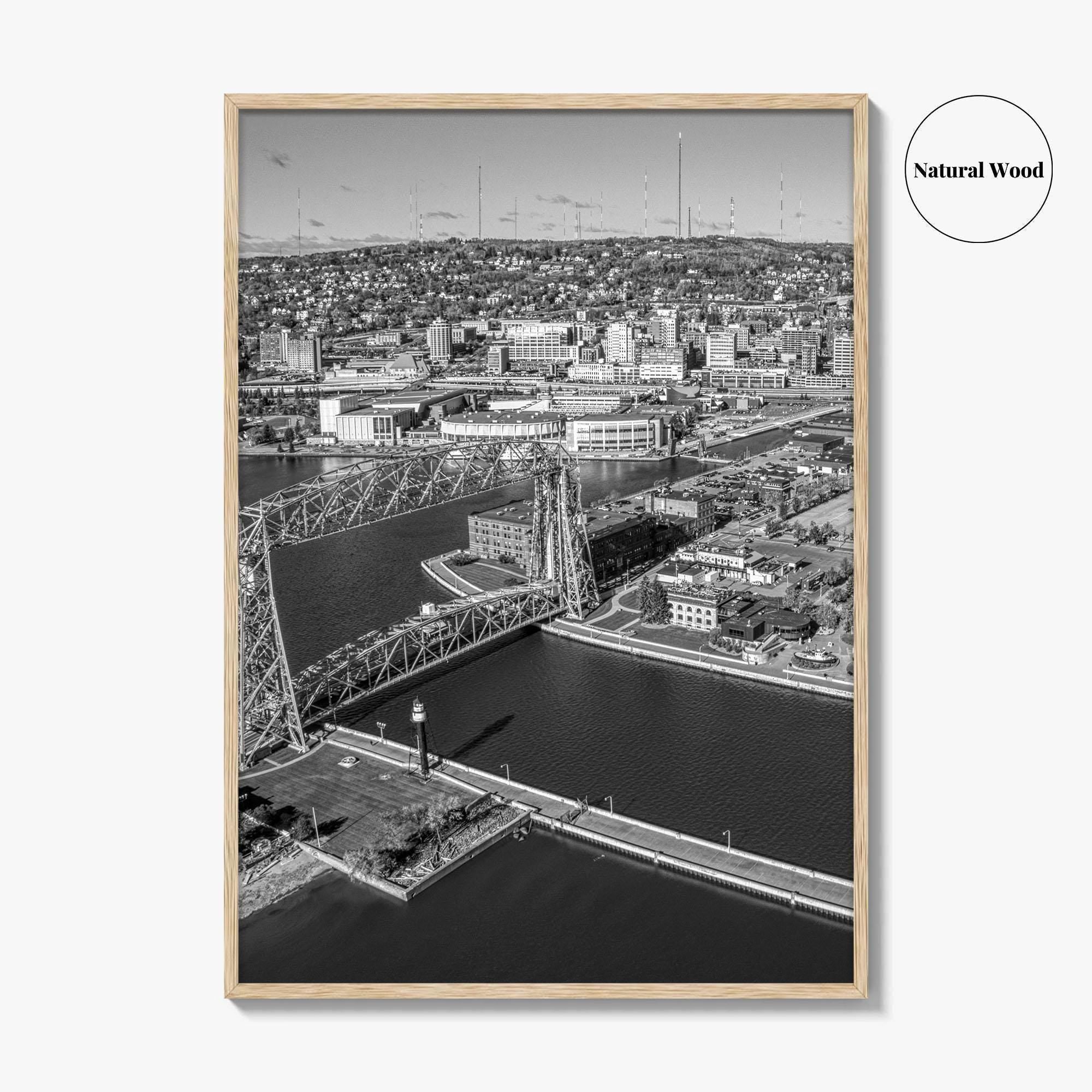 Duluth Black and White Fine Art Photo Print, Canal Park Aerial View, Minnesota USA