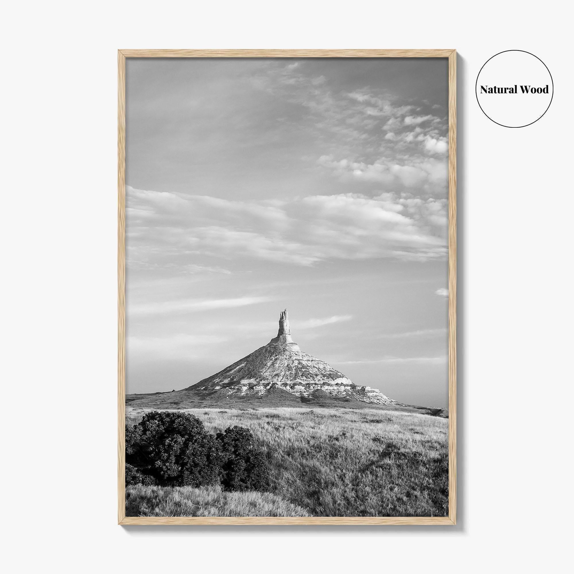 Chimney Rock Black and White Fine Art Photo Print, Nebraska Historic Site USA Poster