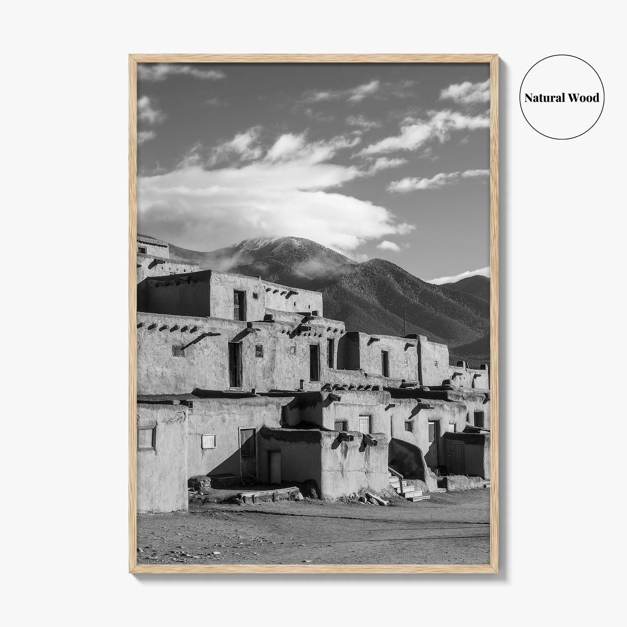 Taos Pueblo Black and White Fine Art Photo Print, New Mexico, Wall Decor Poster