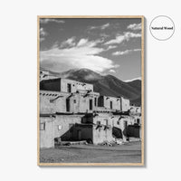 Taos Pueblo Black and White Fine Art Photo Print, New Mexico, Wall Decor Poster