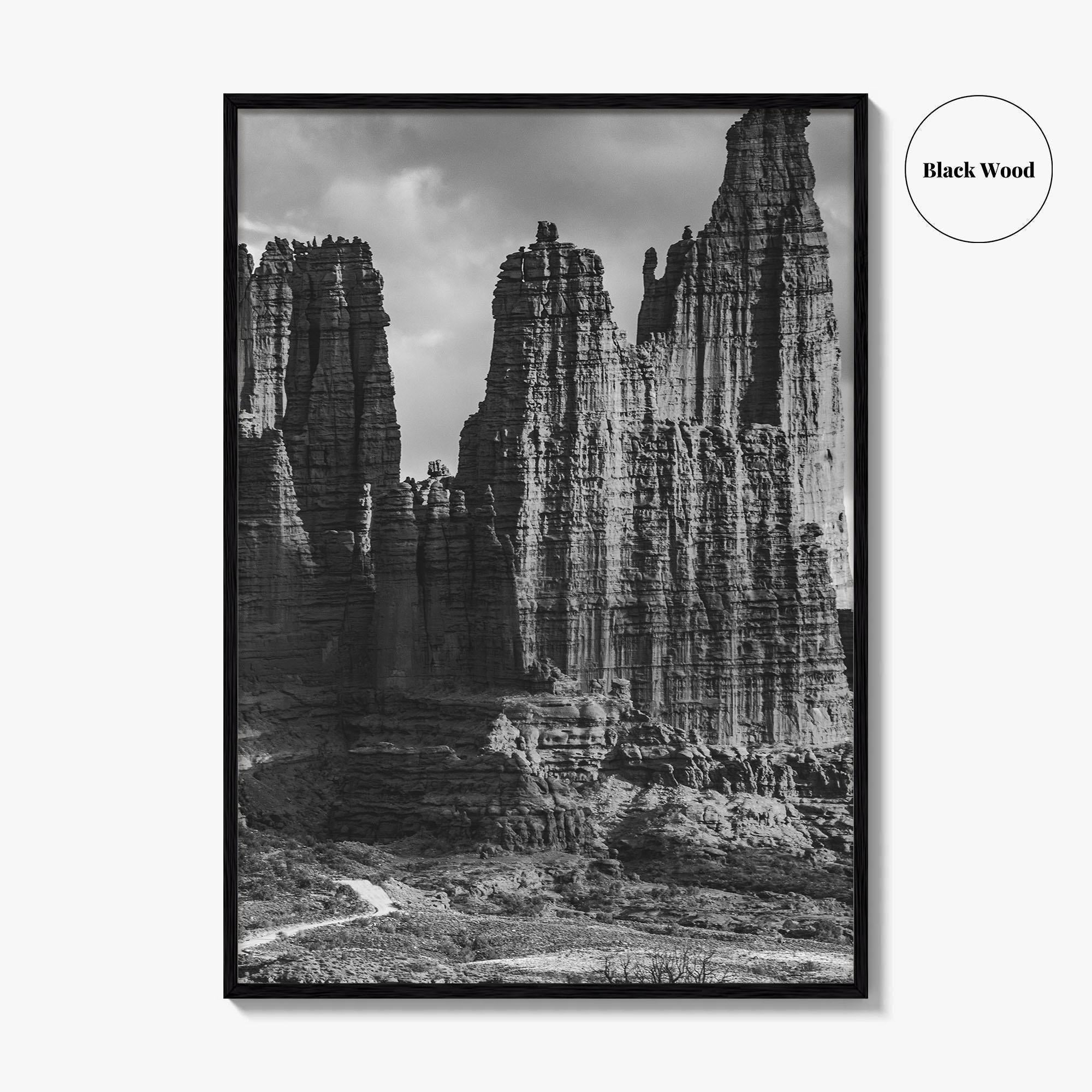 Moab Black and White Fine Art Photo Print, Fisher Towers Utah Colorado River Poster