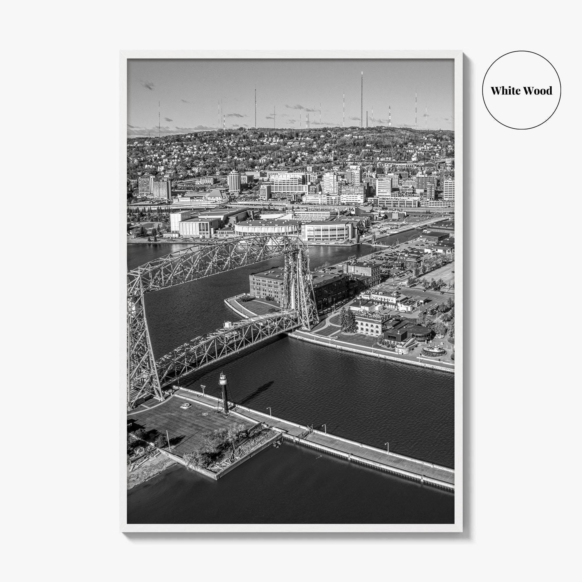 Duluth Black and White Fine Art Photo Print, Canal Park Aerial View, Minnesota USA