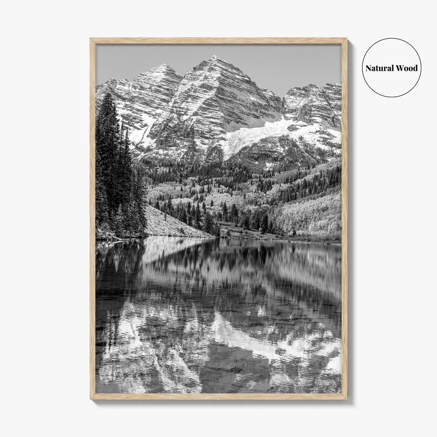 Maroon Bells Black and White Fine Art Photo Print, Aspen Colorado Lake Poster