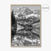 Maroon Bells Black and White Fine Art Photo Print, Aspen Colorado Lake Poster