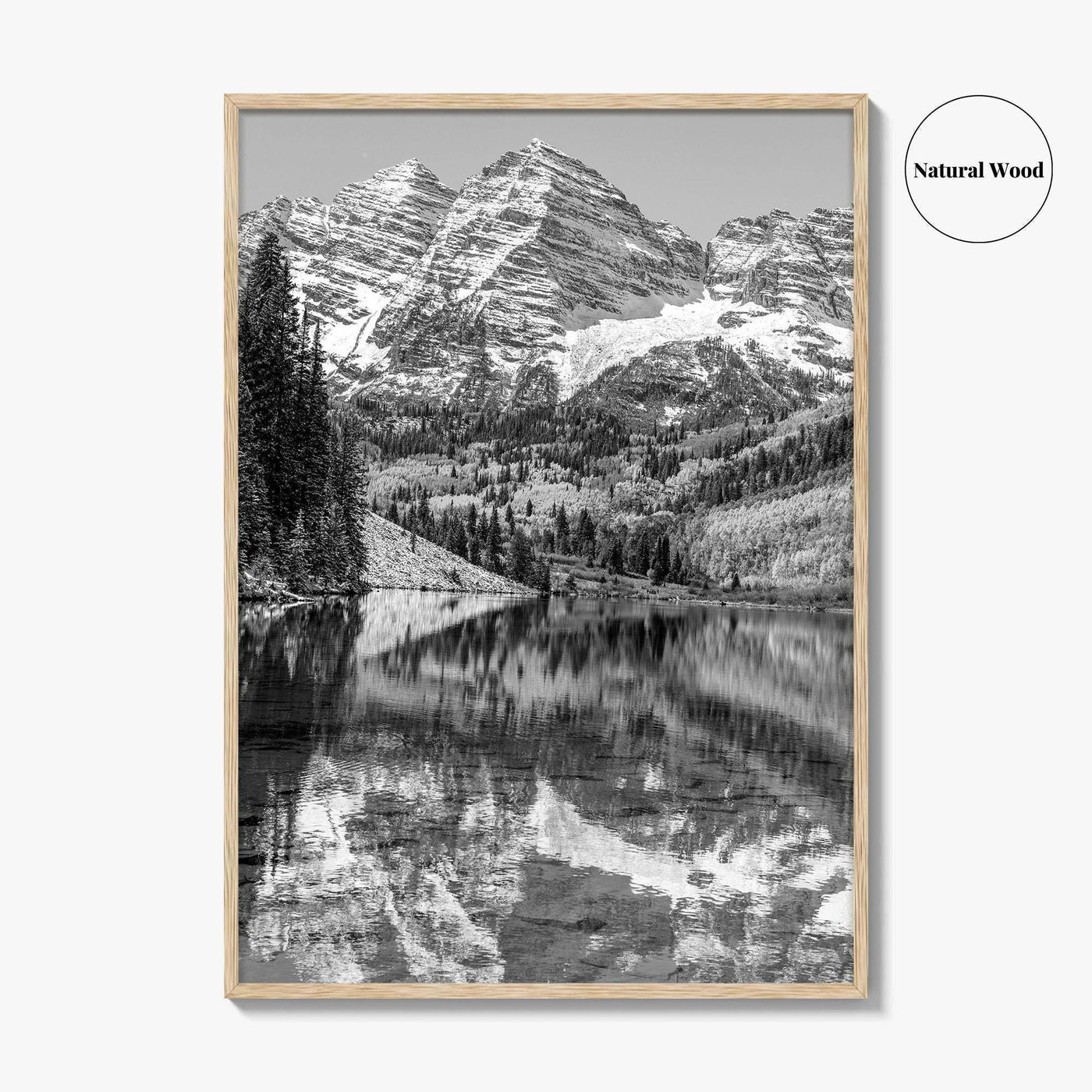 Maroon Bells Black and White Fine Art Photo Print, Aspen Colorado Lake Poster