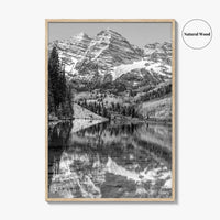 Maroon Bells Black and White Fine Art Photo Print, Aspen Colorado Lake Poster