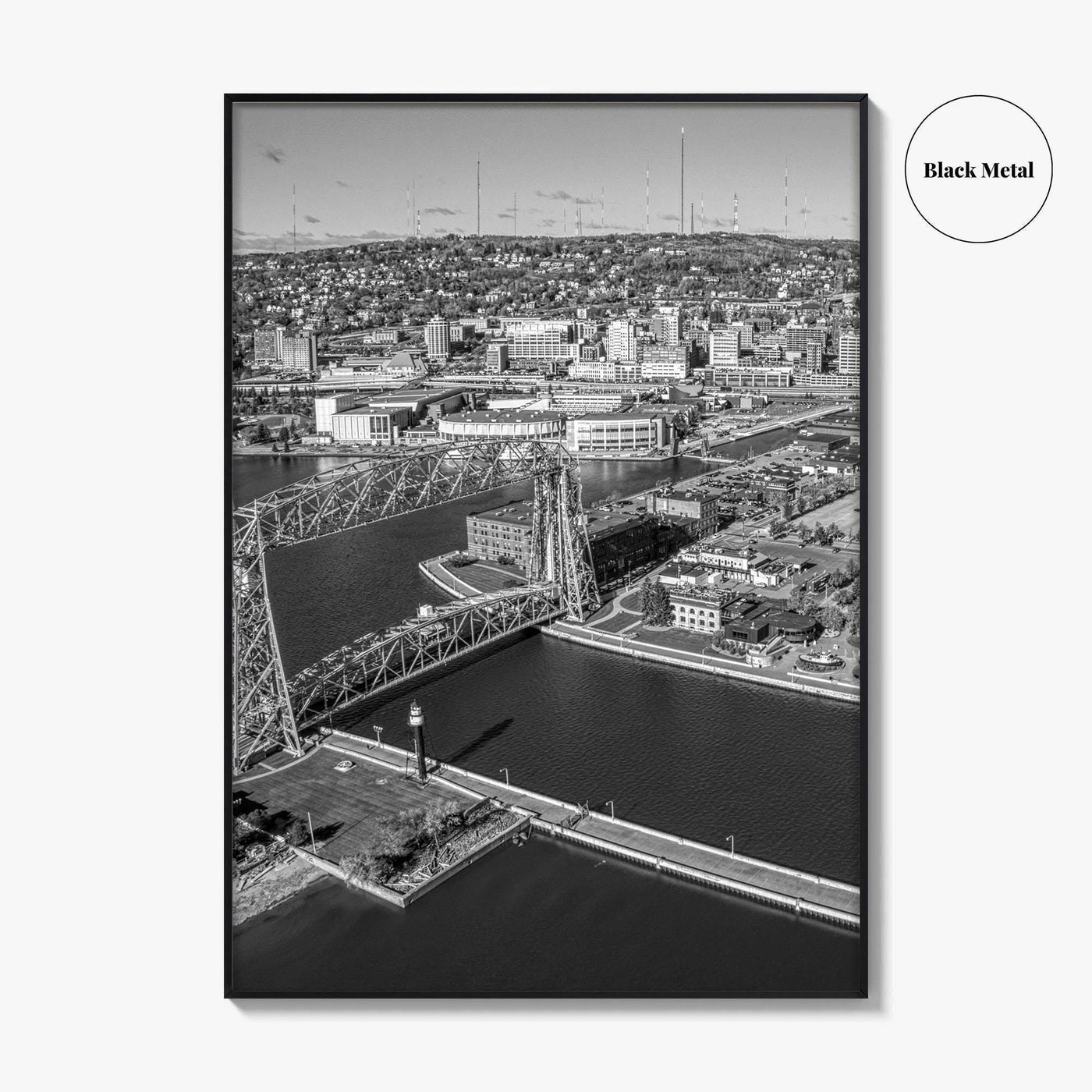 Duluth Black and White Fine Art Photo Print, Canal Park Aerial View, Minnesota USA