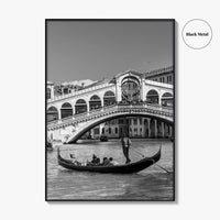 Venice Black and White Fine Art Photo Print, Rialto Bridge Gondola, Italy Poster