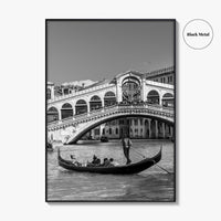 Venice Black and White Fine Art Photo Print, Rialto Bridge Gondola, Italy Poster