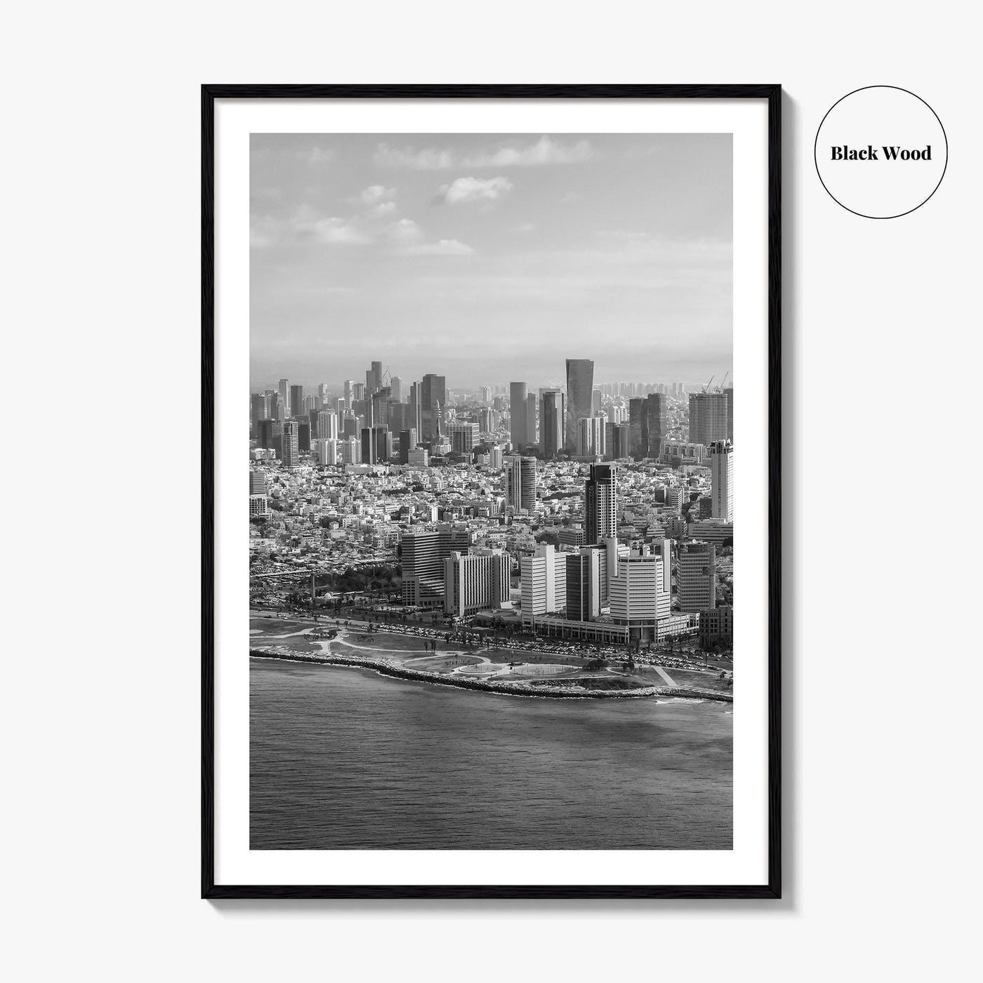 Tel Aviv Skyline Black and White Fine Art Photo Print, Israel Beach Poster