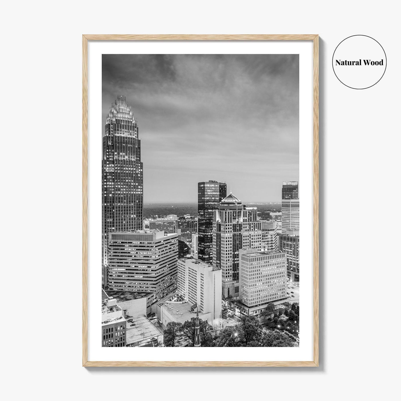 Charlotte Skyline Black and White Fine Art Photo Print, Uptown North Carolina Poster