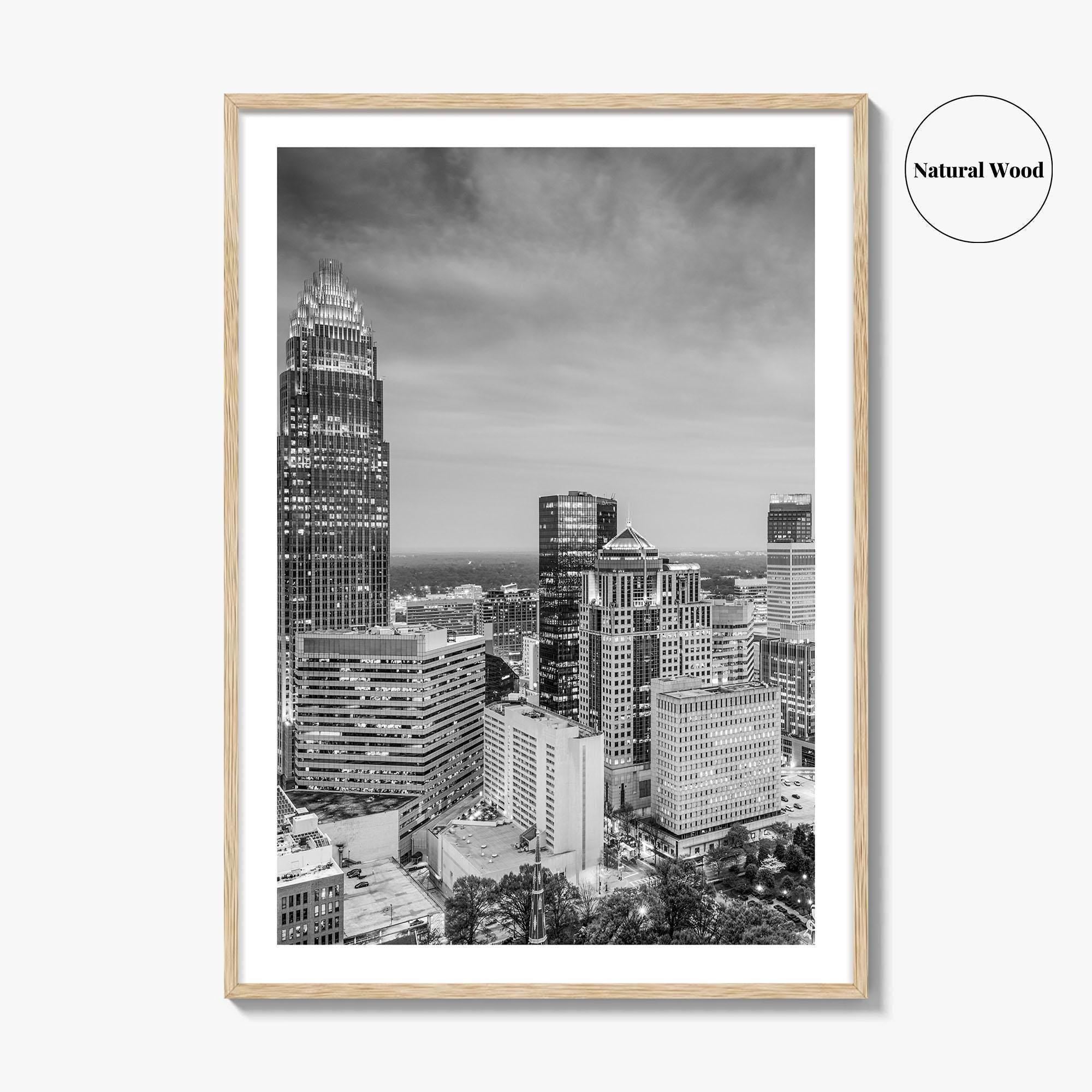 Charlotte Skyline Black and White Fine Art Photo Print, Uptown North Carolina Poster