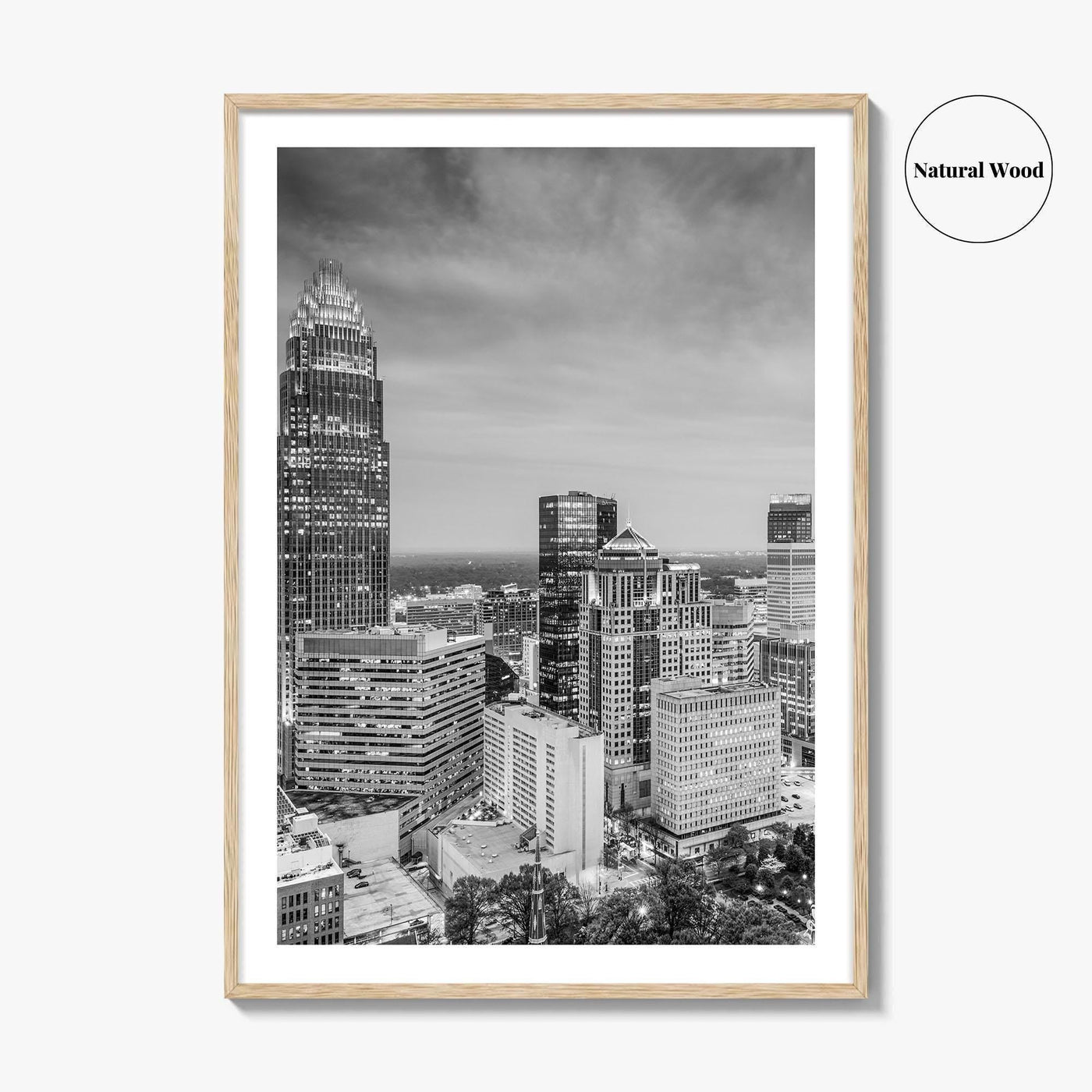 Charlotte Skyline Black and White Fine Art Photo Print, Uptown North Carolina Poster