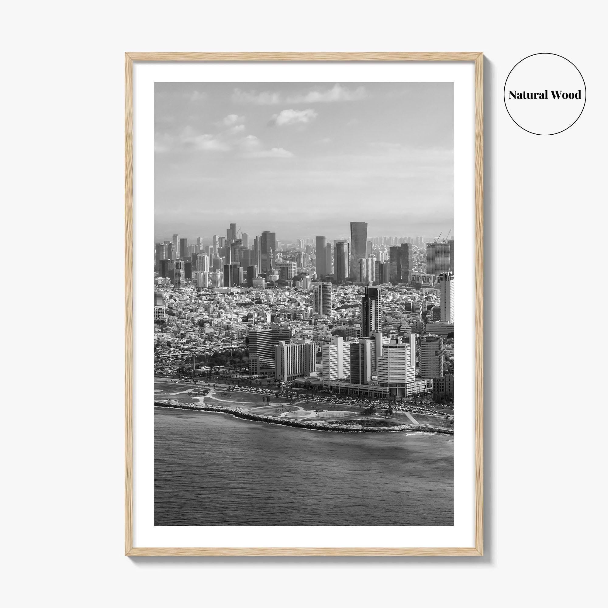 Tel Aviv Skyline Black and White Fine Art Photo Print, Israel Beach Poster