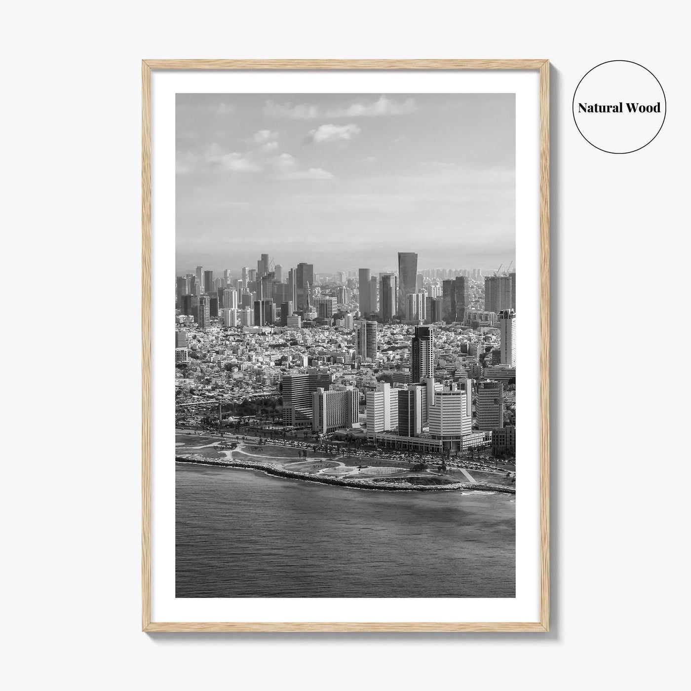 Tel Aviv Skyline Black and White Fine Art Photo Print, Israel Beach Poster