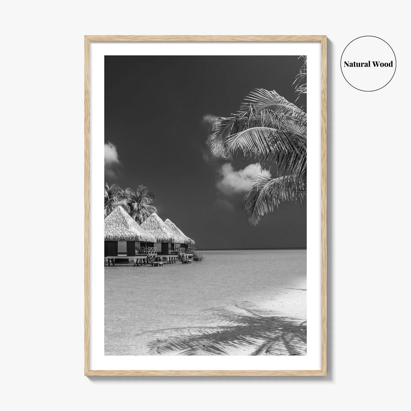 Maldives Black and White Fine Art Photo Print, Overwater Bungalows, Tropical Beach, Wall Poster