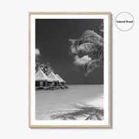 Maldives Black and White Fine Art Photo Print, Overwater Bungalows, Tropical Beach, Wall Poster